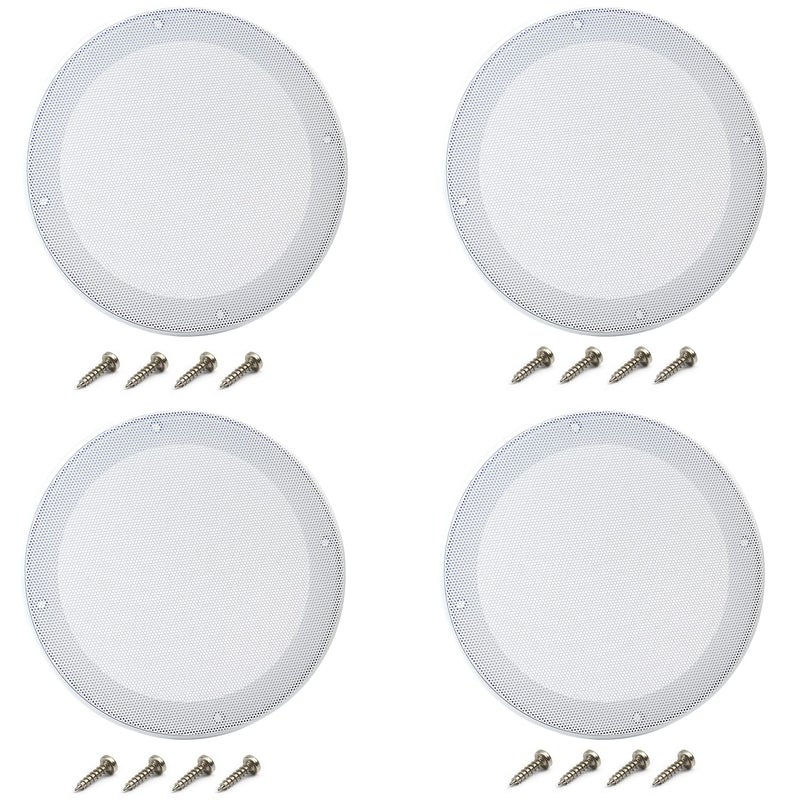 Fielect 4Pcs 6.5" Speaker Grill Cover White SubWoofer Grill Cover Decorative Circle Woofer Guard Protector Audio Accessories with 16 Screws - Image 1